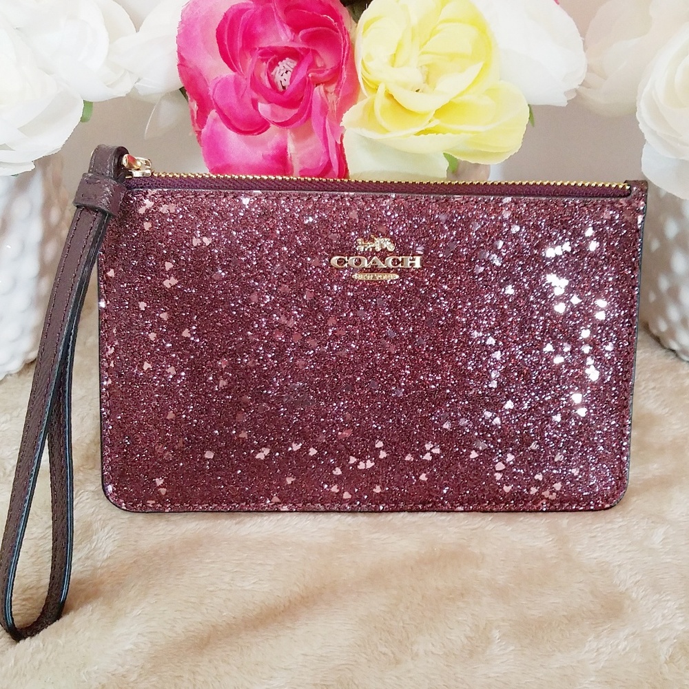 COACH NEW Glitter Raspberry Clutch Party Wristlet NWT